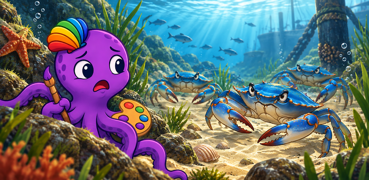 Gewöhnlicher Krake und invasive Blaukrabben in der Adria – Teaserbild