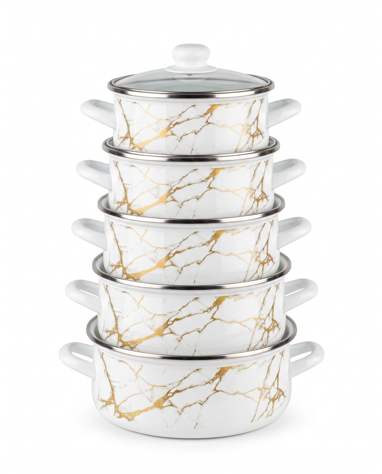 Juego De Ollas En Peltre Con Tapa X 5Pcs 16/18/20/22/24Cm - 1500/2200/3000/4000/5500Lts