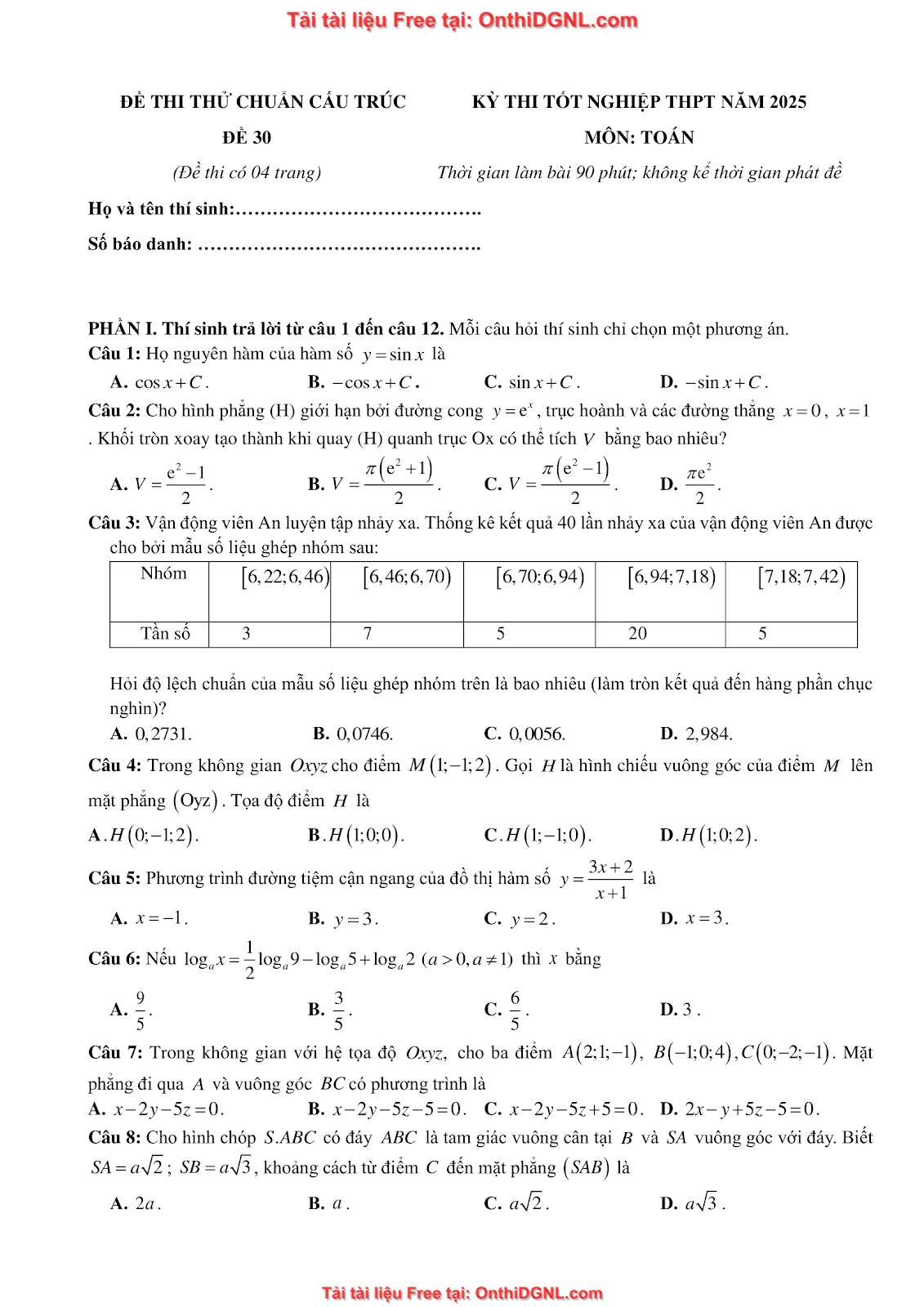 32 đề phát triển minh họa môn toán - có đáp án