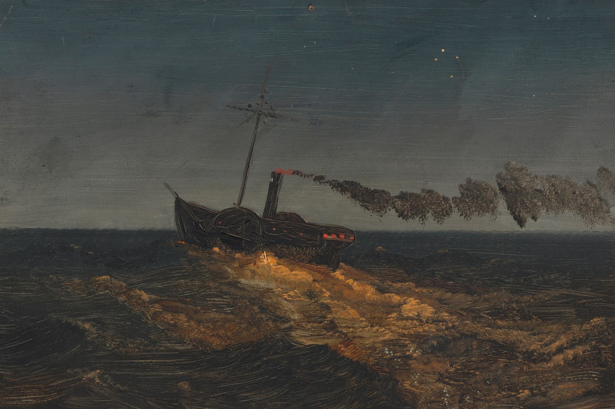 Paddle steamer at dusk ca 1853