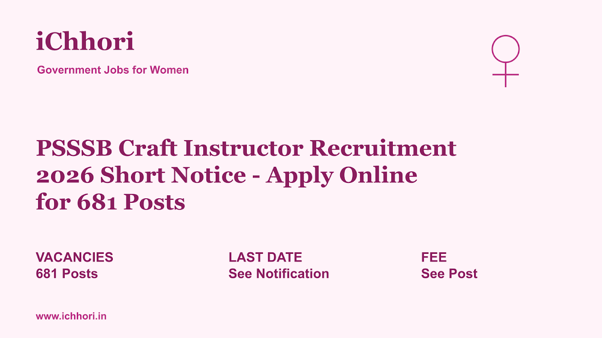 PSSSB Craft Instructor Recruitment 2026 Short Notice - Apply Online for 681 Posts - iChhori
