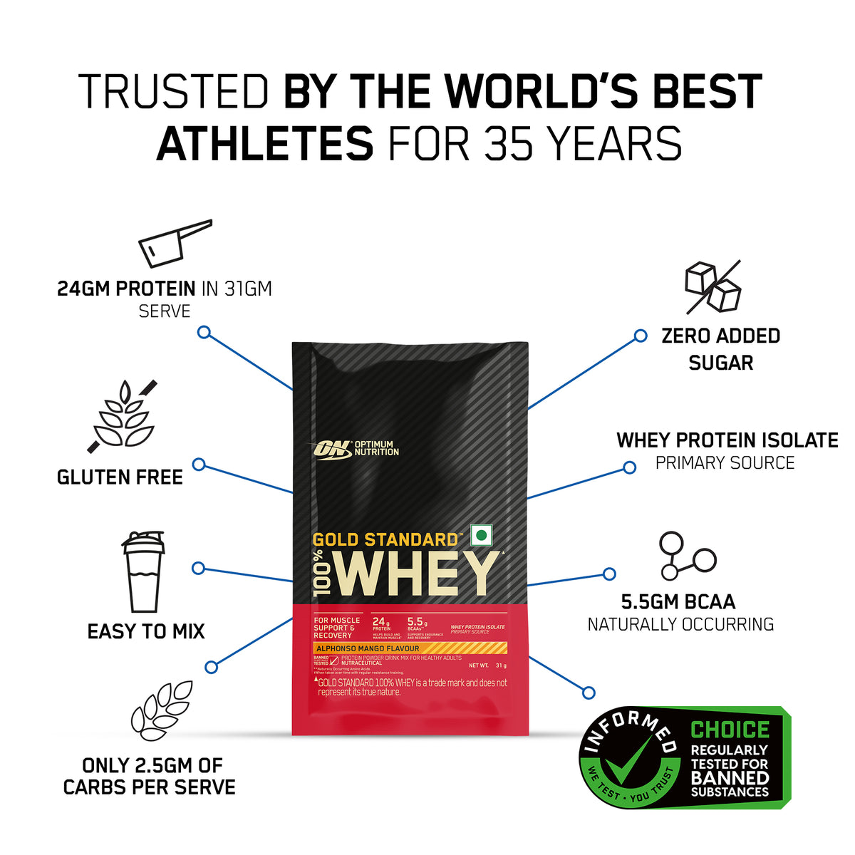 Gold Standard 100% Whey — Alphonso Mango, 5 Sachets
