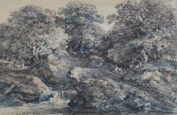Bewaldete Landschaft mit Bach 1834