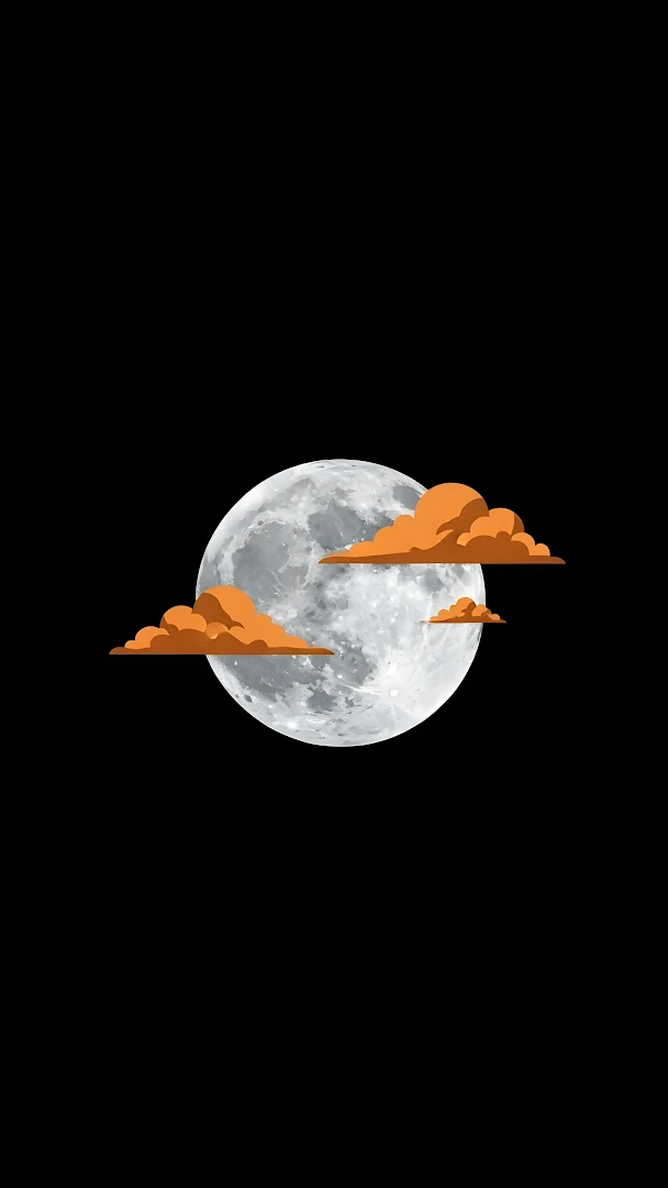 Full Moon with Stylized Orange Clouds on Black Background