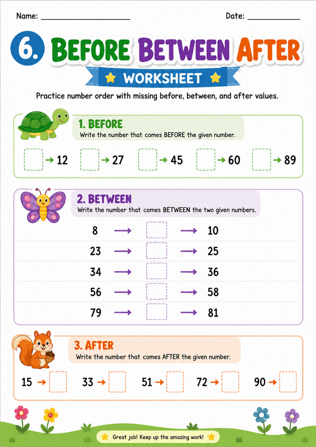 Before Between After Worksheet