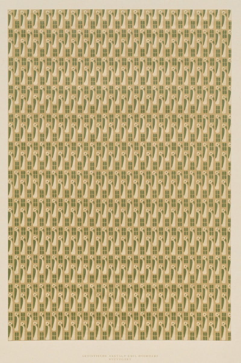 Lithografiertes Papier Flächenmuster mit Pinguinen 1885   1910