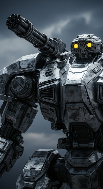 Hyper-Detailed 3D Render of a Gritty Combat Robot with Shoulder-Mounted Weapon - Free mobile Wallpaper