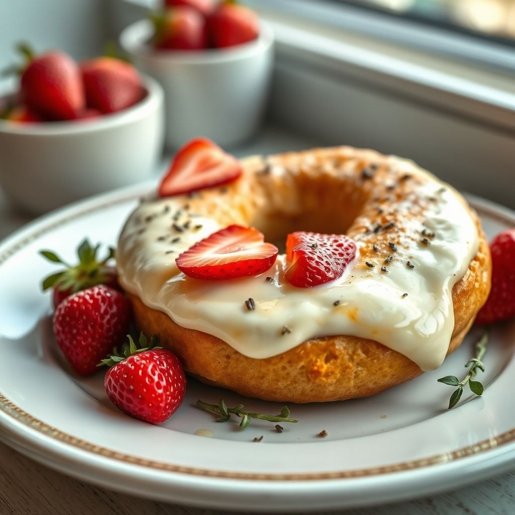 Fresh Strawberry Bagels with Homemade Cream Cheese Spread (Easy Brunch)
