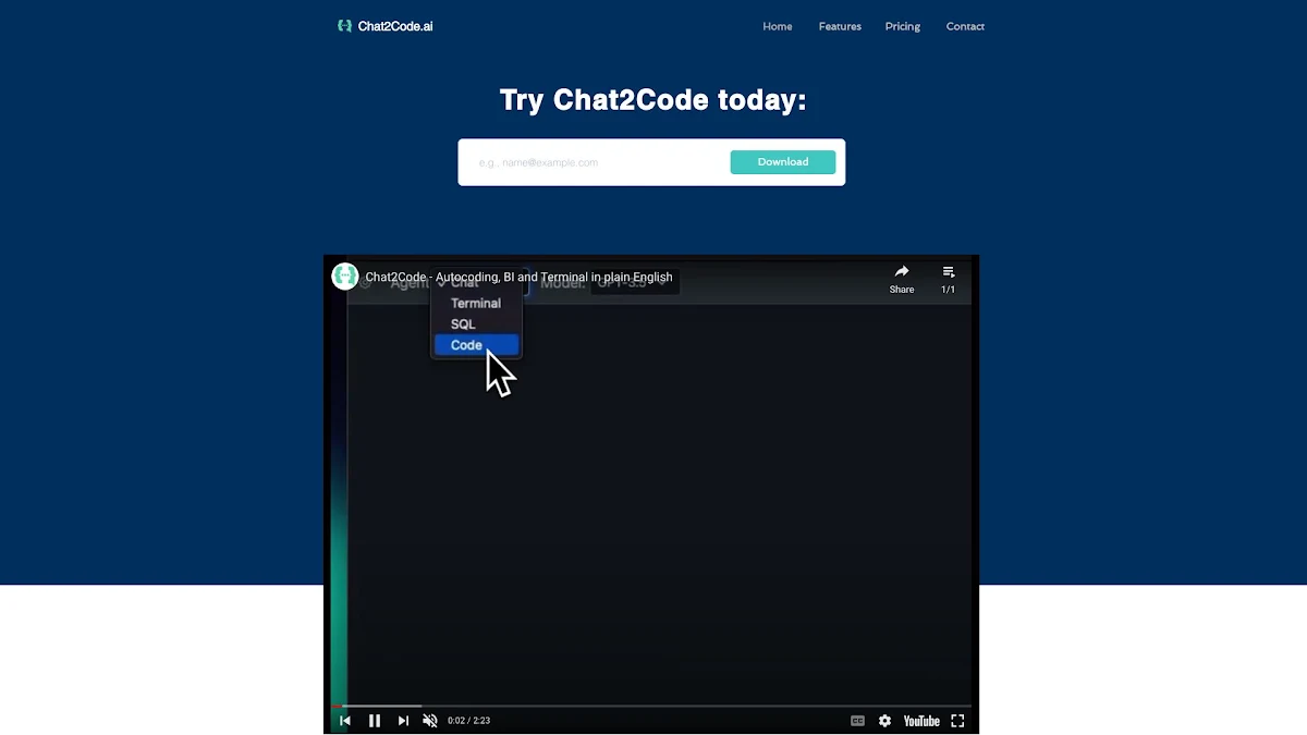 Captura de Chat2Code Autonomous AI Coding & BI Tool