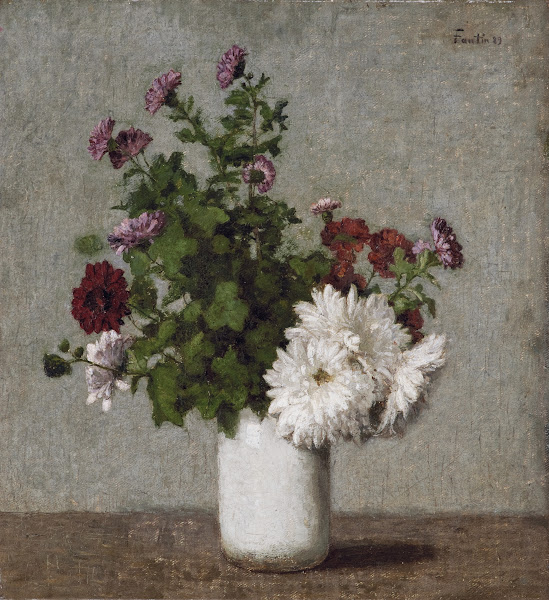Flower Still Life Autumn Chrysanthemums In A White Vase 1889