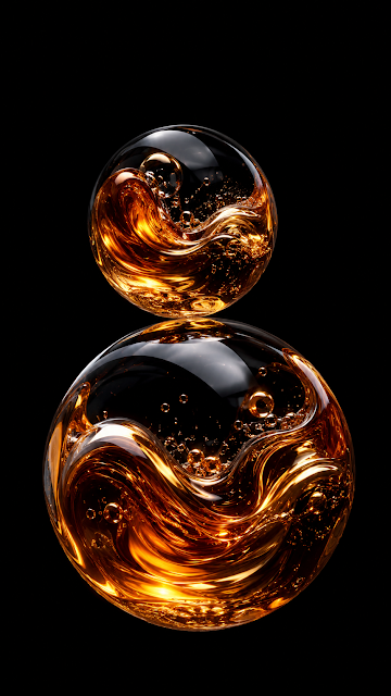 Abstract Liquid Amber and Glass Spheres on Black Background - Free mobile Wallpaper