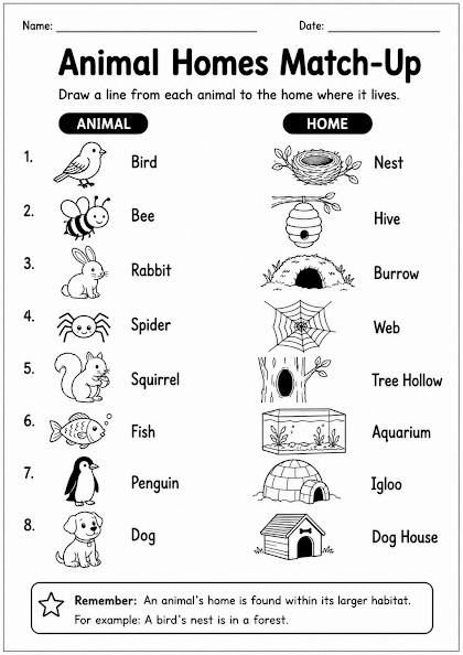 Animal Homes Match-Up