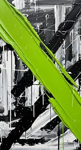 Neon Green Swipe on Black and White Abstract Painting