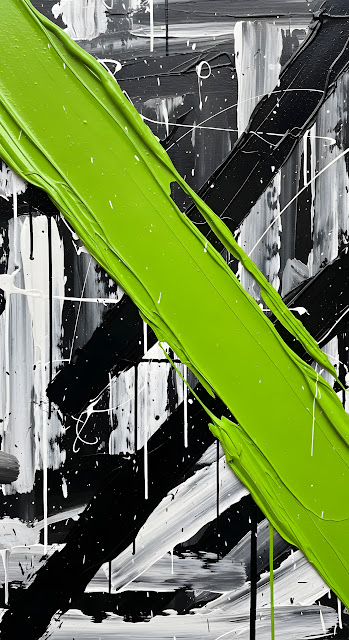 Neon Green Swipe on Black and White Abstract Painting - Free mobile Wallpaper