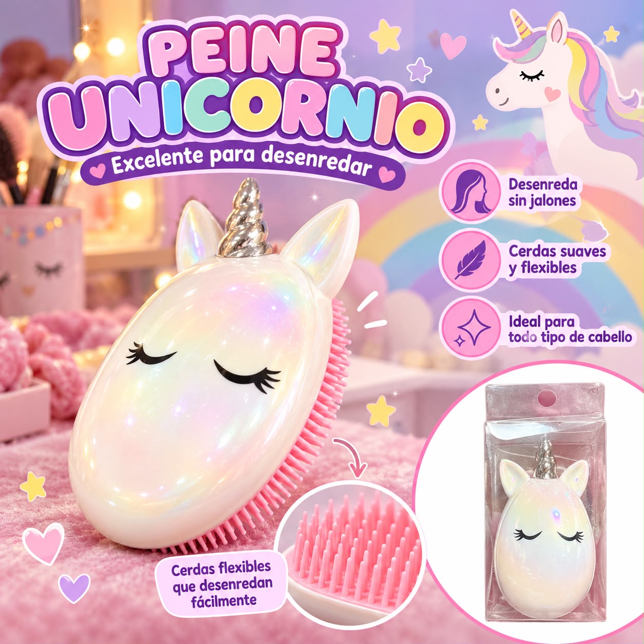 Peine desenredante de unicornio