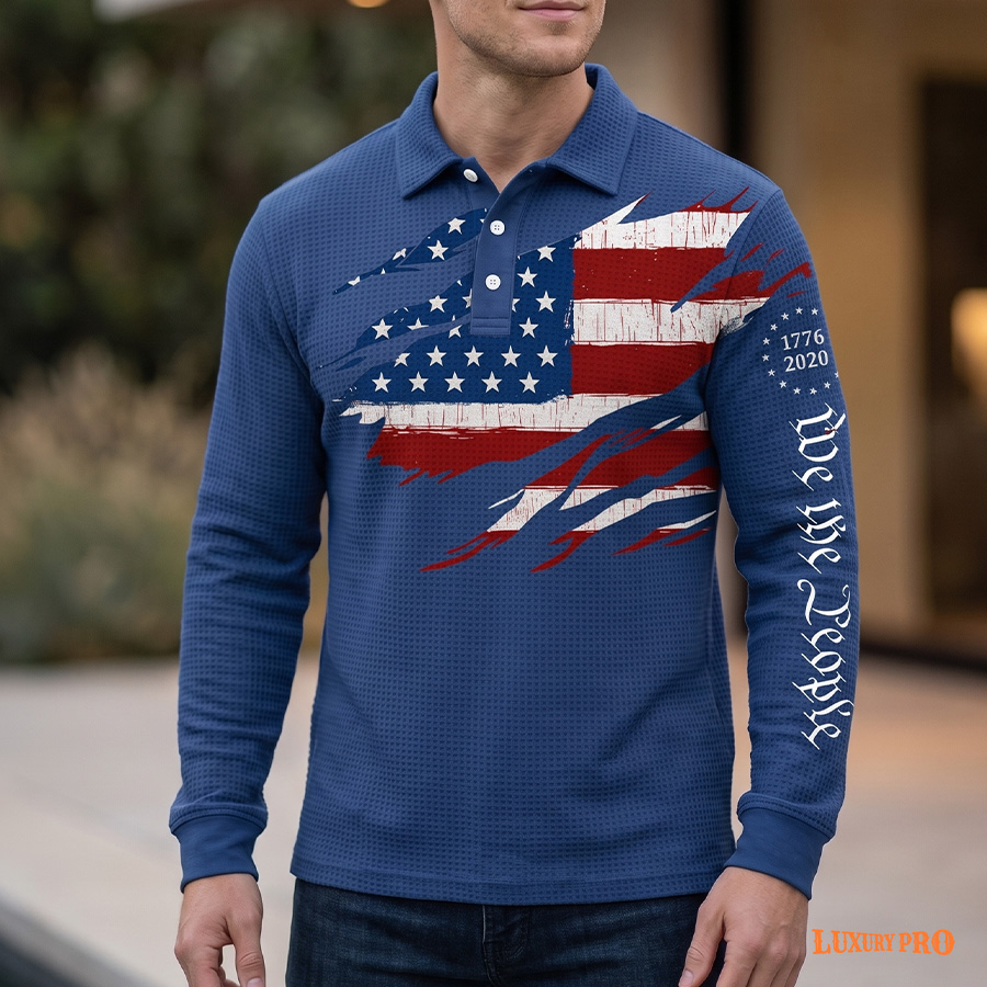 AOP MEG waffle long sleeved button POLO
