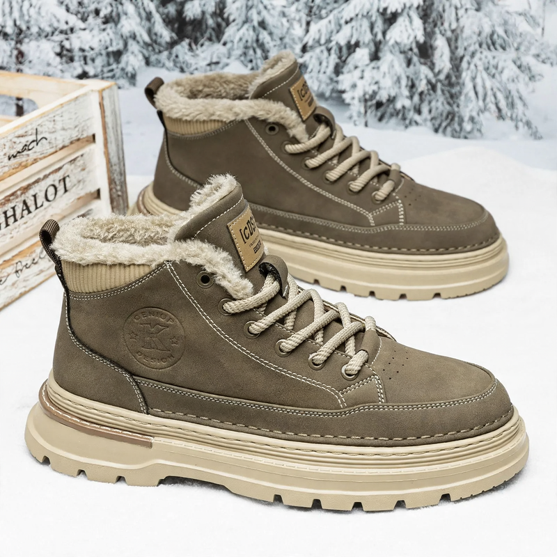 Gefütterte Herren-Stiefel, High-Top, Kunst-PU, Winter