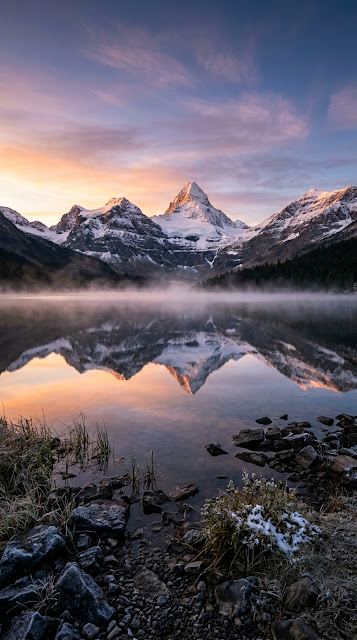 Snow-Capped Mountains and Lake Reflection at Dawn - Free mobile Wallpaper