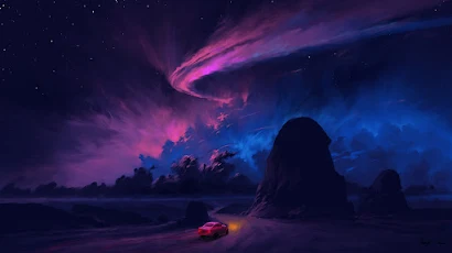 Digital Painting, Night, Sky, Car, Landscape Full HD Wallpaper Background