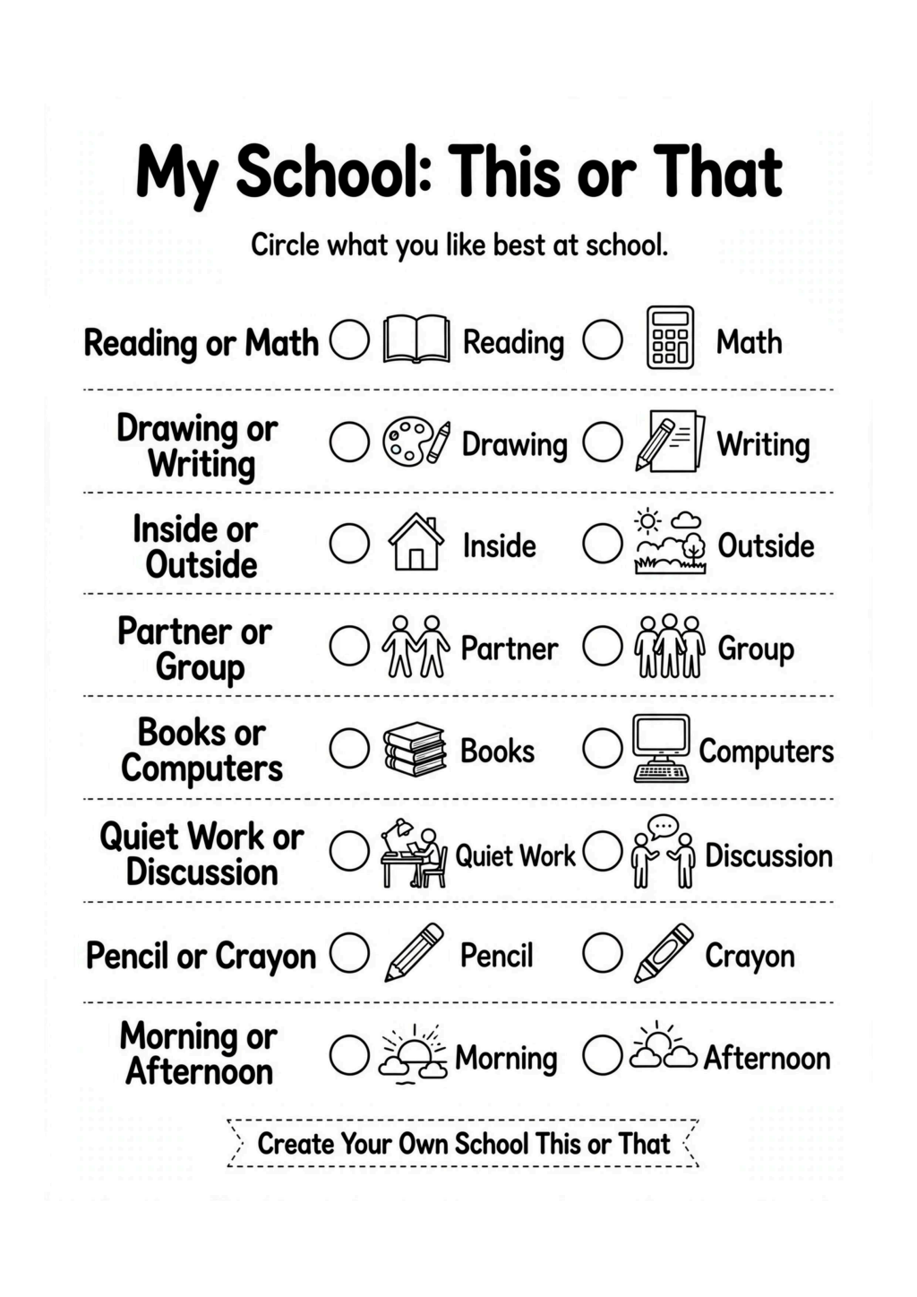 My School: This or That Worksheet