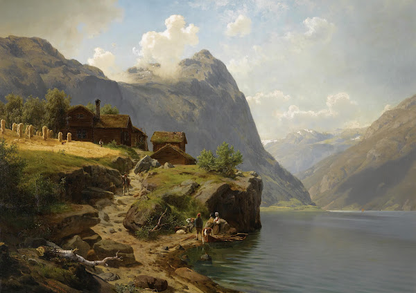 Figures In A Mountainous River Landscape 1862
