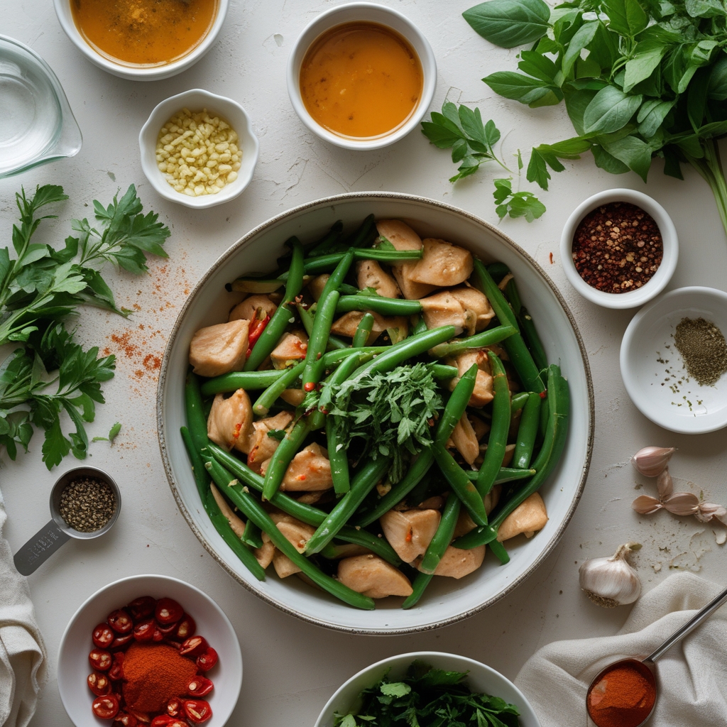 Ingredients for Garlicky Sweet Thai Chili Chicken & Green Beans Stir Fry – Easy, Quick Weeknight Meal