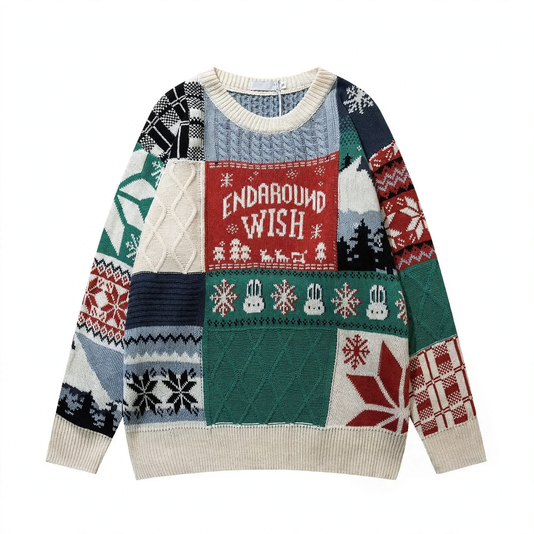 Men's knitted sweater, round neck, contrast colors