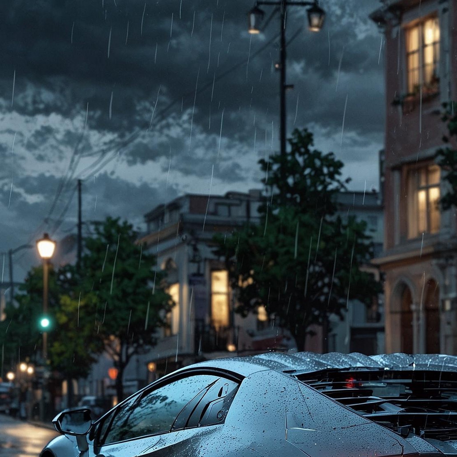 Download Dark Lamborghini In City Rain Full HD iPhone