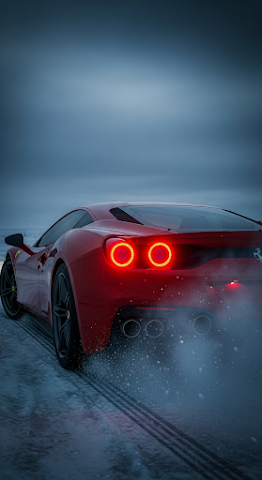 Red Sportscar Snow Driving