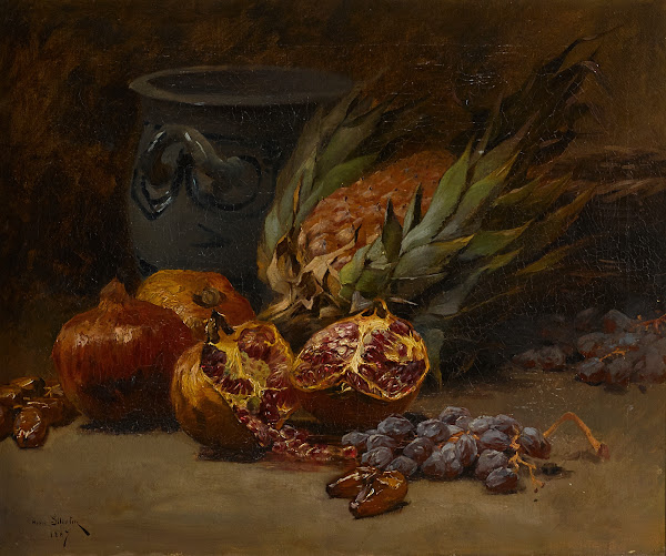 A still life with pomegranates and pineapple 1887