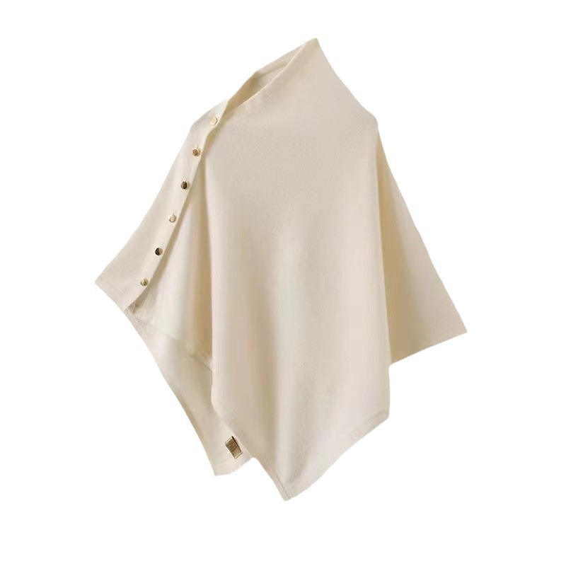 Merino Wool Poncho with Gold Button