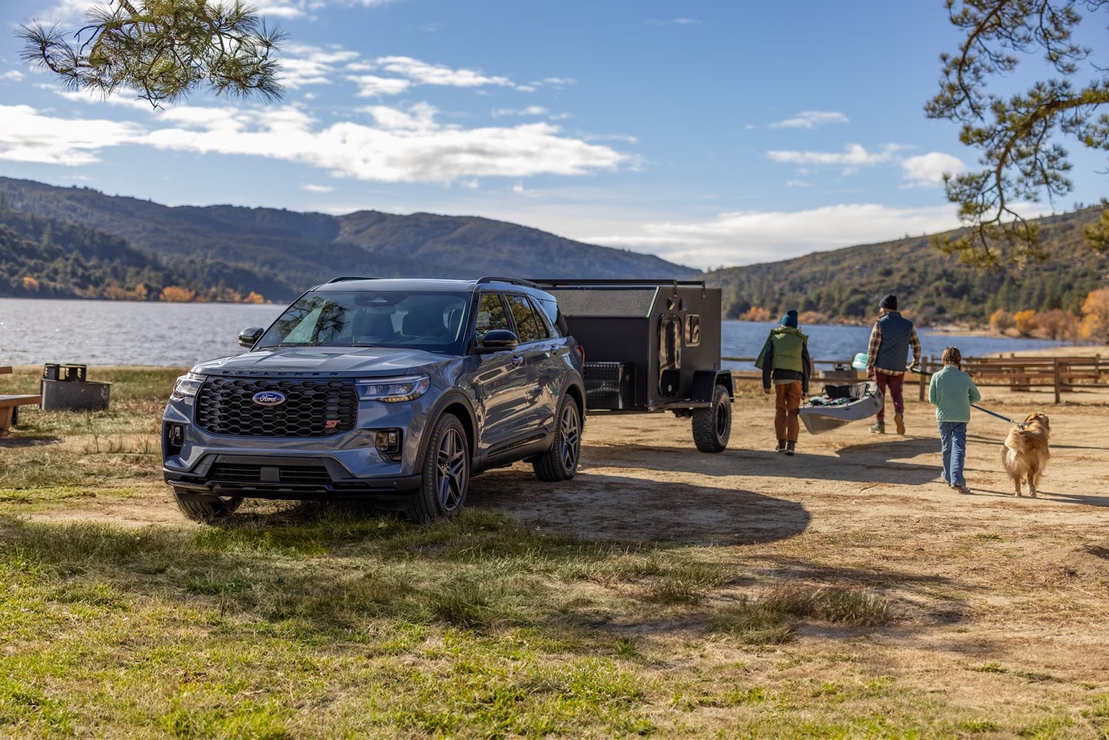 2026 Ford Explorer towing a trailer on the highway