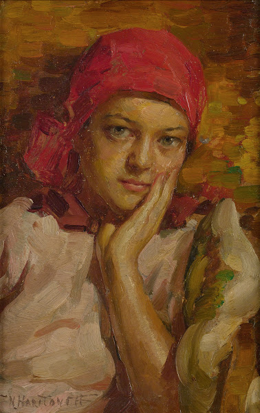 Portrait of a girl in a red scarf