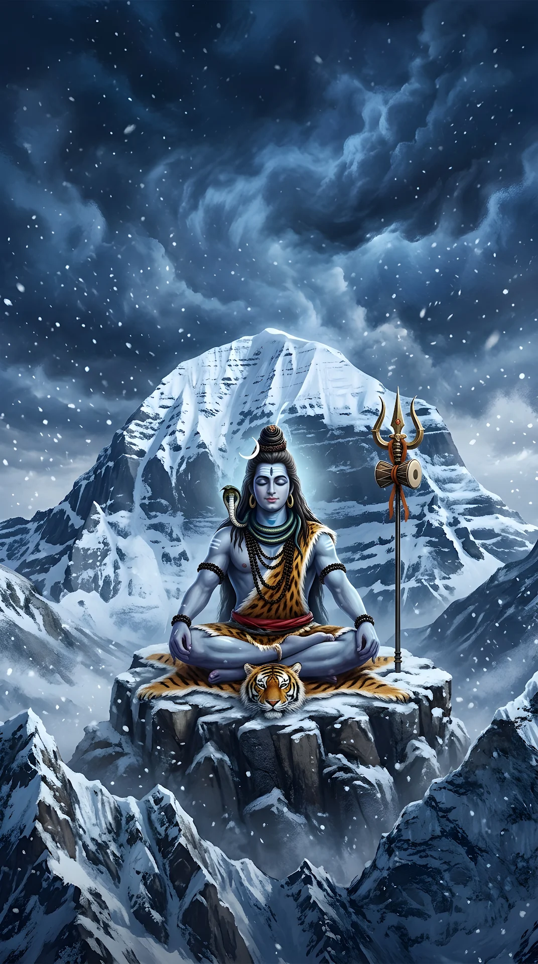 Lord Shiva Meditating in Snow Storm on Mount Kailash - Free 4K mobile Wallpaper