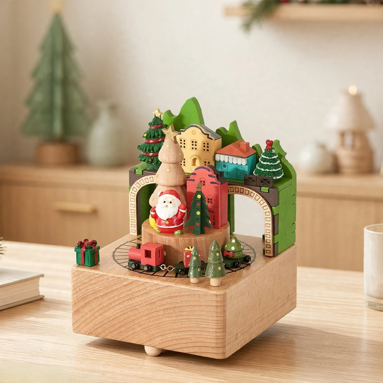 Decorative Christmas Music Box Made of Wood