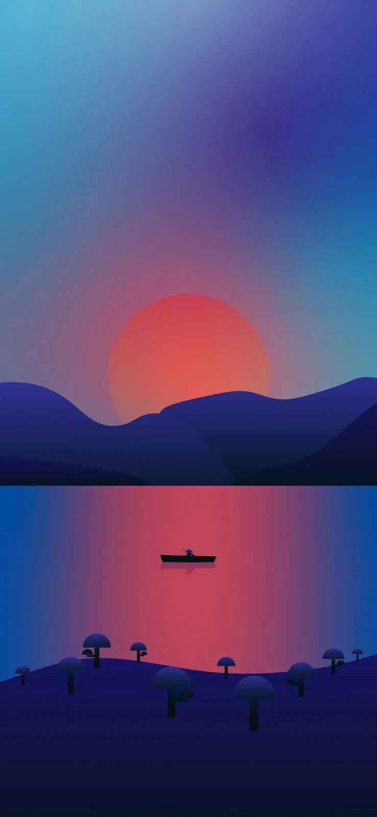 Sunset Over A Quiet Lake - Vector Illustration 2K iPhone Wallpaper (1500x3250)