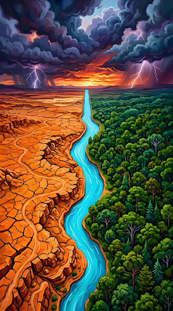 Aerial View of River Dividing Desert and Forest - Free mobile Wallpaper