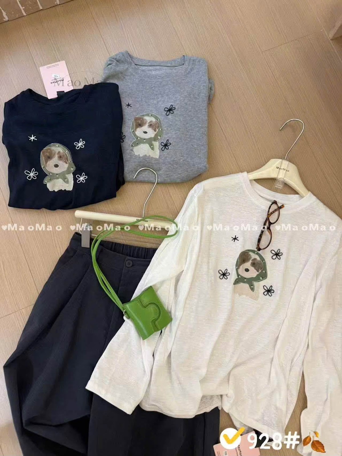 Áo thun dài tay in hình chú chó quàng khăn XONXEN SHOP 928 – Image 3