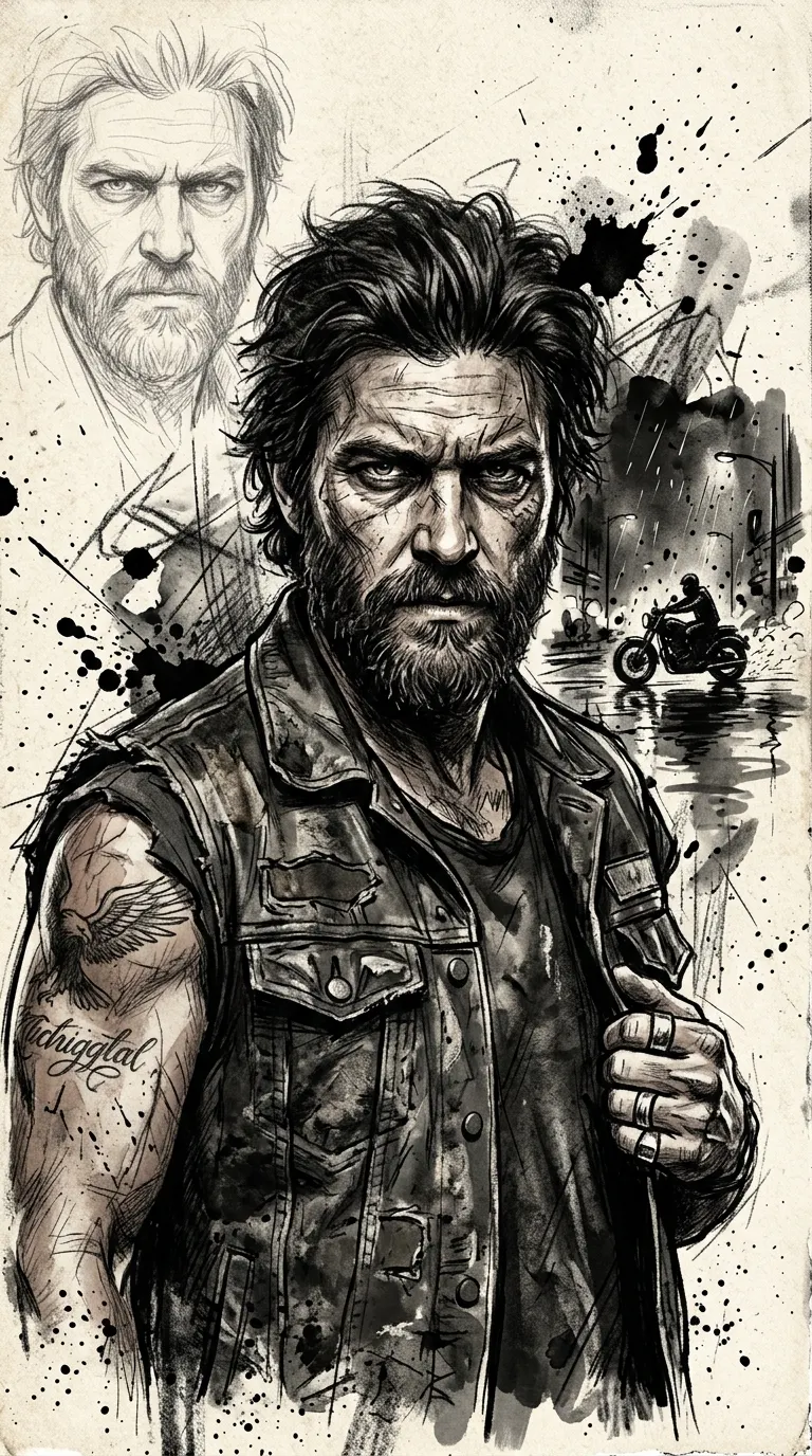Gritty Ink and Charcoal Sketch Portrait of Daryl Dixon - Free 4K mobile Wallpaper