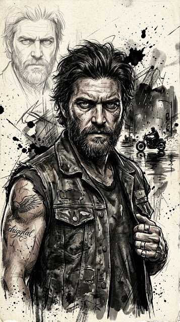 Gritty Ink and Charcoal Sketch Portrait of Daryl Dixon - Free mobile Wallpaper