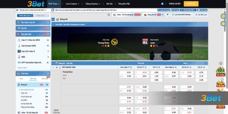 Tỷ lệ kèo Young Boys vs Lyon 00h45 ngày 23/01/2026