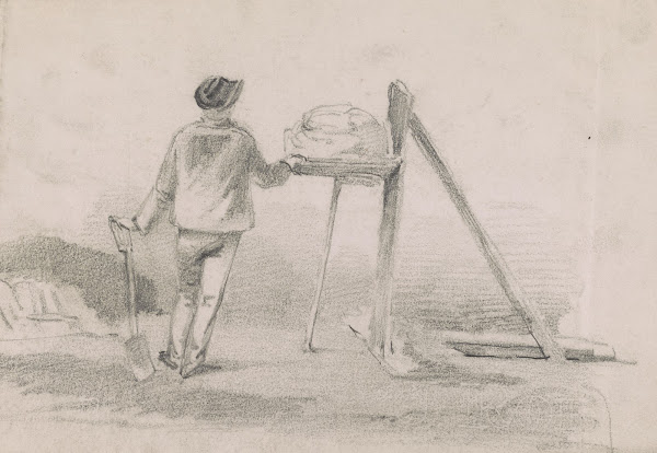 Worker perhaps a mason or hod carrier seen from behind 1840 1860