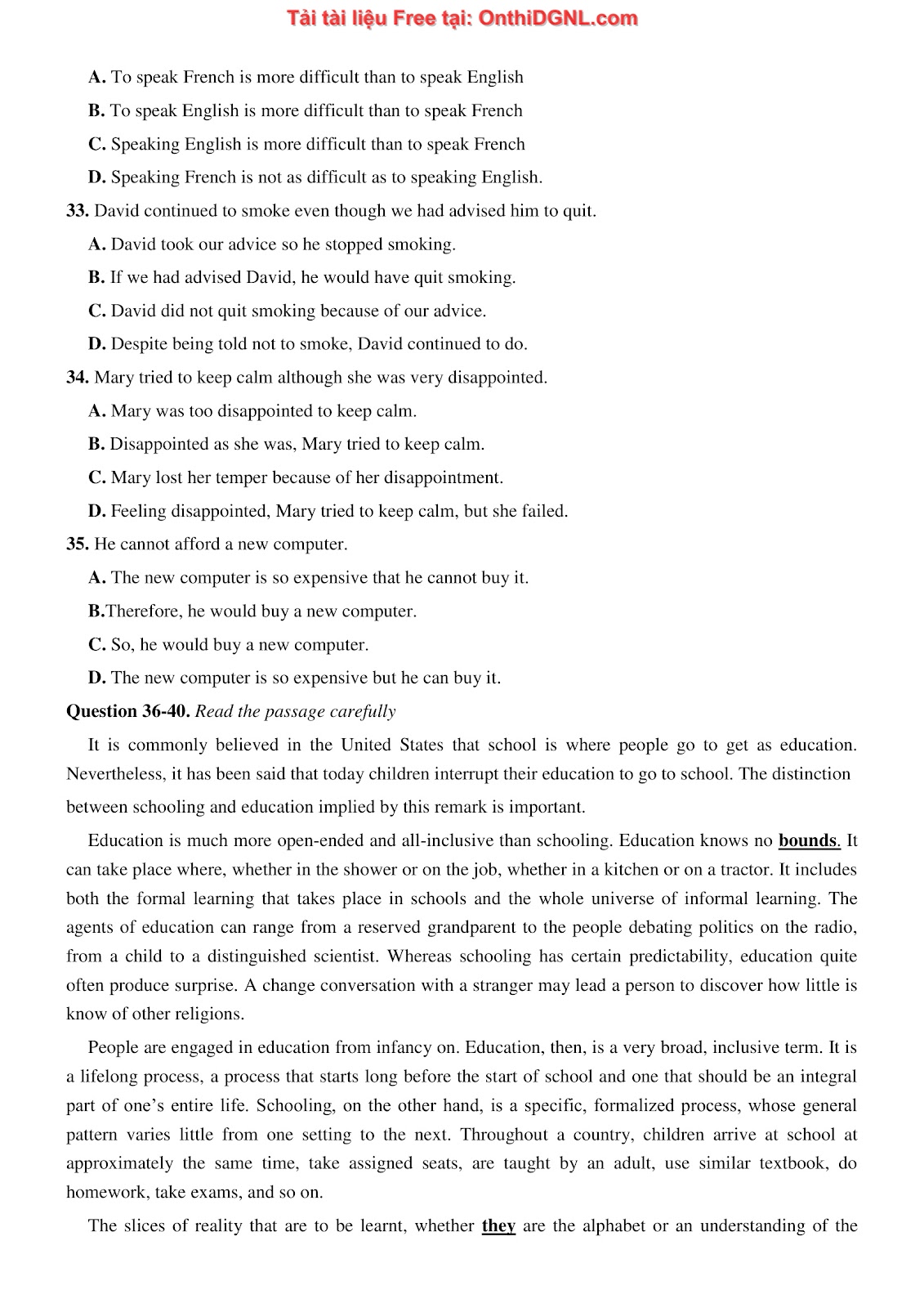 800 bài tập môn Tiếng Anh - Ôn thi ĐGNL ĐHQG TP HCM Phần 38