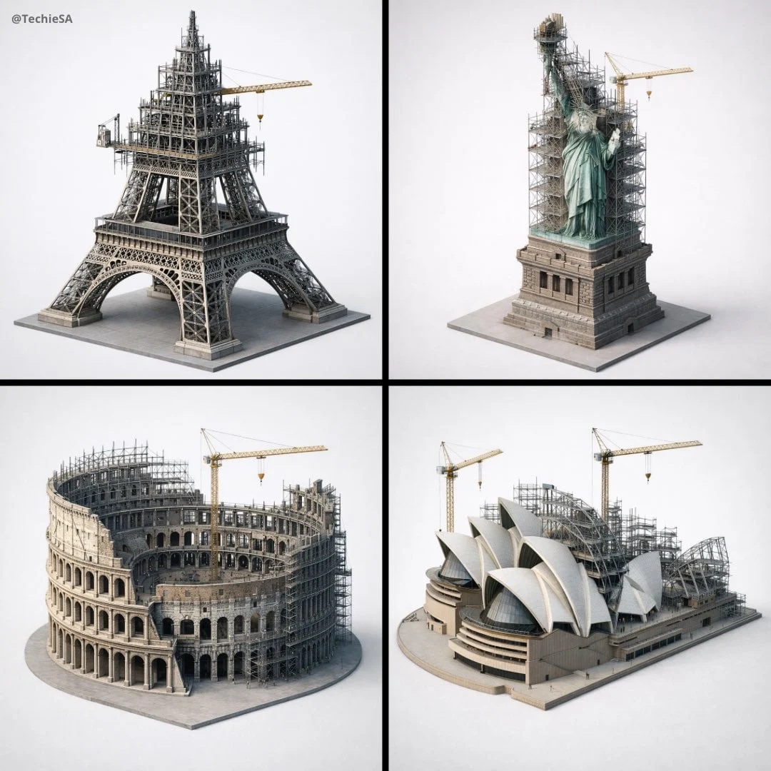 Representa a [LANDMARK] congelado en un estado eterno de construcción.