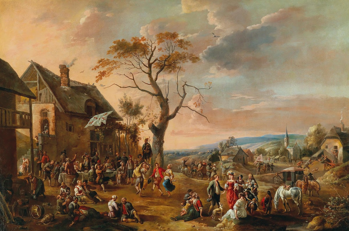 A village scene kermis with dancing peasants