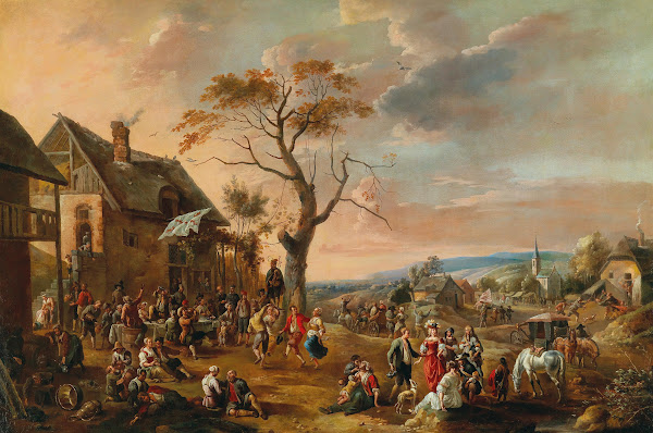 A village scene kermis with dancing peasants