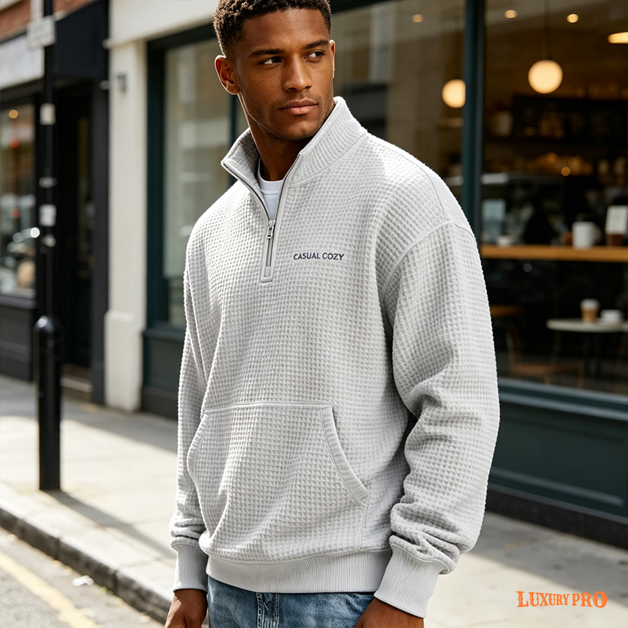 2D Waffle Half‑Zip Sweatshirt-280g