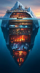 Steampunk Iceberg City with Subterranean Layers