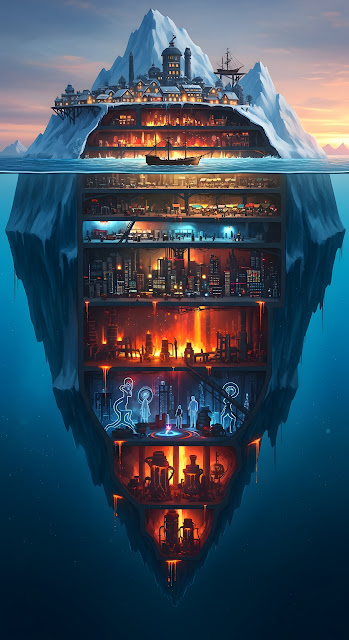 Steampunk Iceberg City with Subterranean Layers - Free mobile Wallpaper