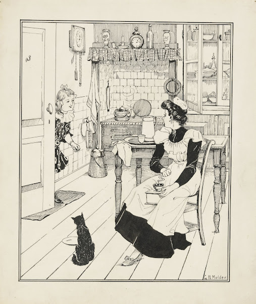 Meisje en een dienstmeid in een keuken 1885   1938